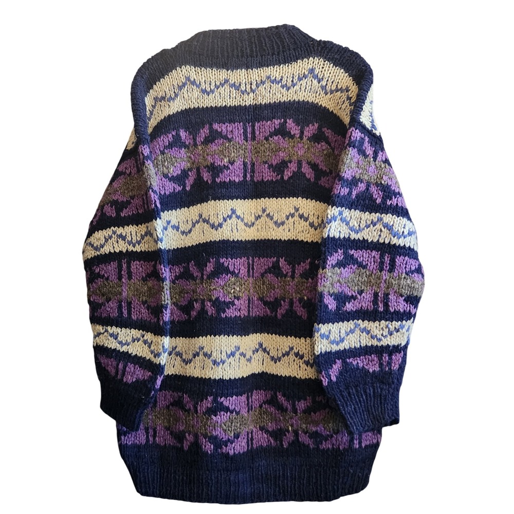 Vintage Landivar Iburg Wool Sweater Unisex XL Navy Purple Handmade in Ecuador - Picture 2 of 9